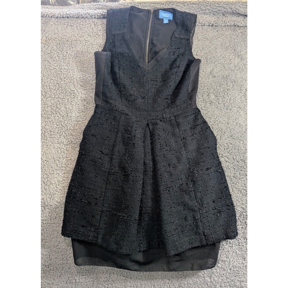 Simply Vera Vera Wang Dress Womens 6P Black Fit Flare V Neck Textured Pockets